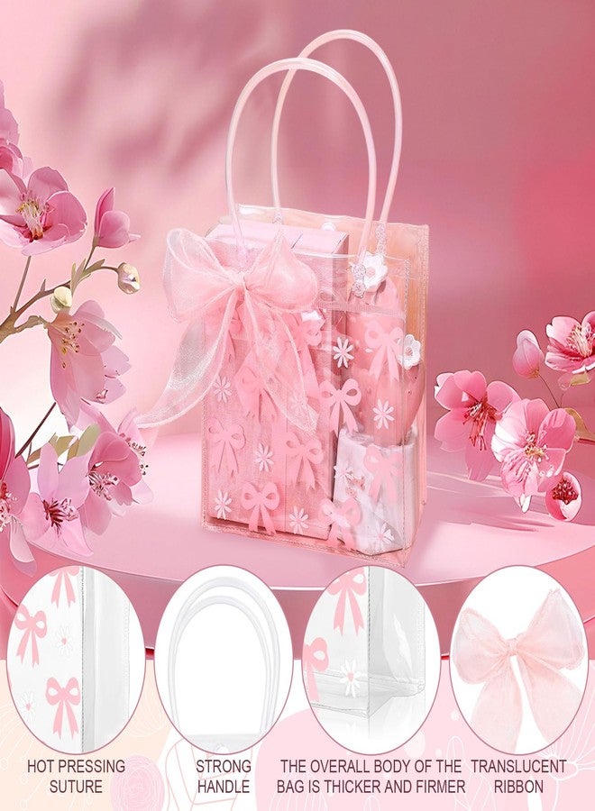 ROBOHOOK 6 PCS Clear Gift Bags with Handles, Reusable Bow Goodie Bags, Comes with a Roll of 9m Pink Ribbon Suitable for Weddings Birthdays Baby Showers Etc - Image 3